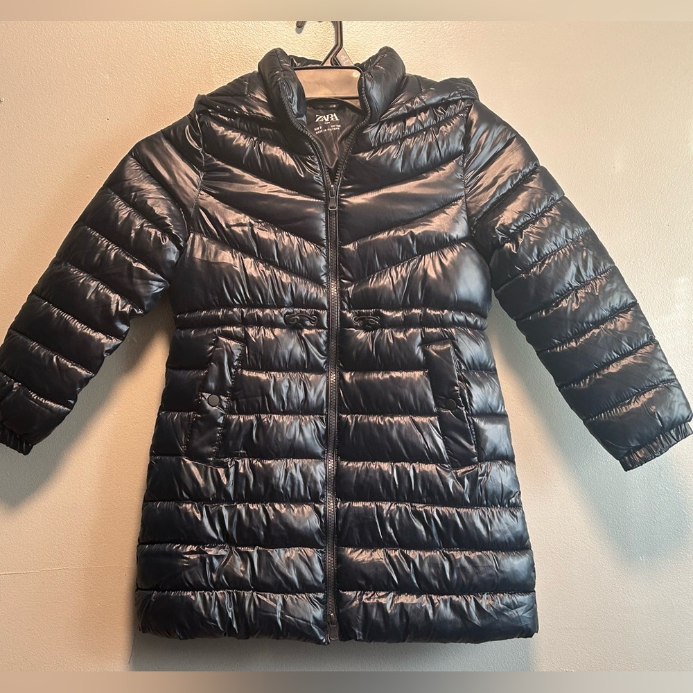 Zara Blue Hooded knee length Puffer Jacket                 Size 9 (age 4/5)